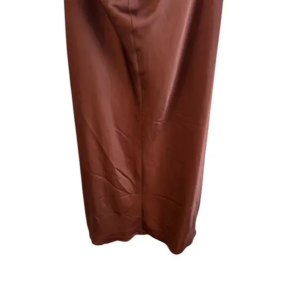 Express Satin Brown Halter Slip Dress Size Medium NWOT Midi Fully Lined - Picture 3 of 6